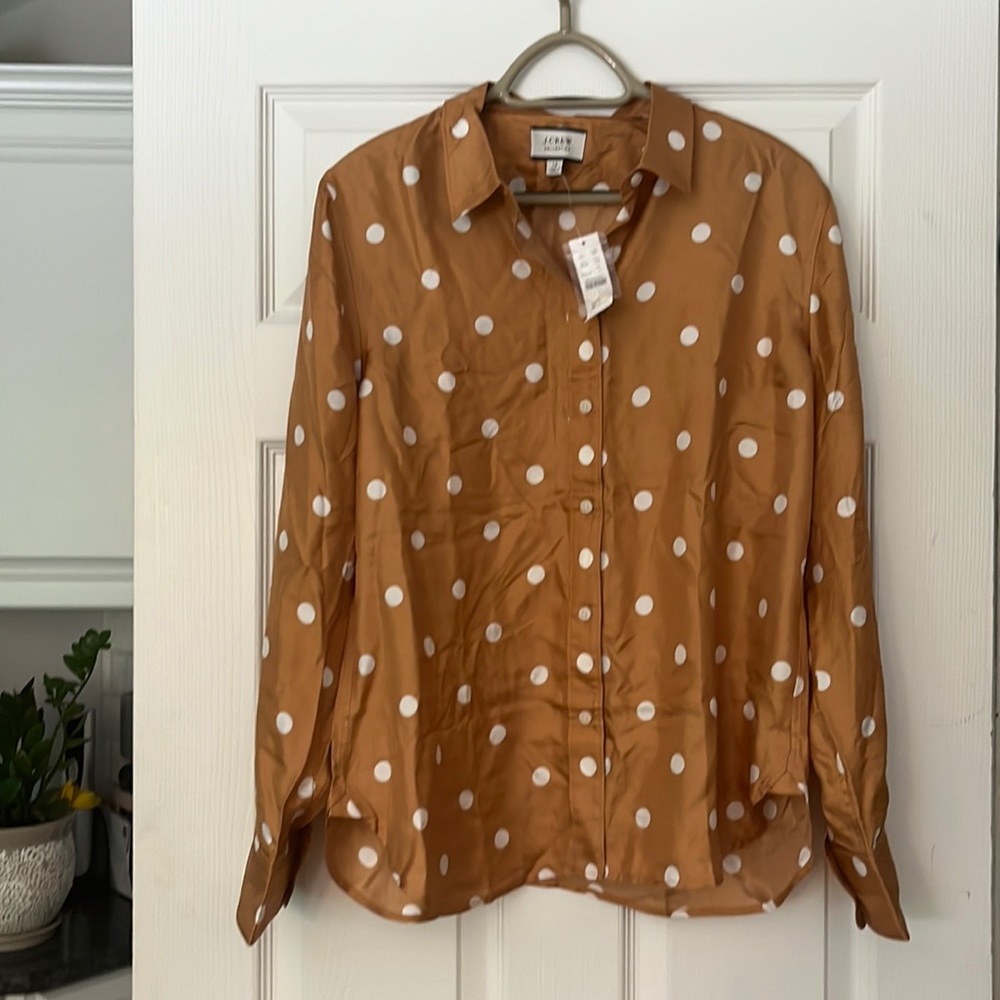J. Crew Collection Slim-fit silk twill shirt in dots button down NWT Size 14